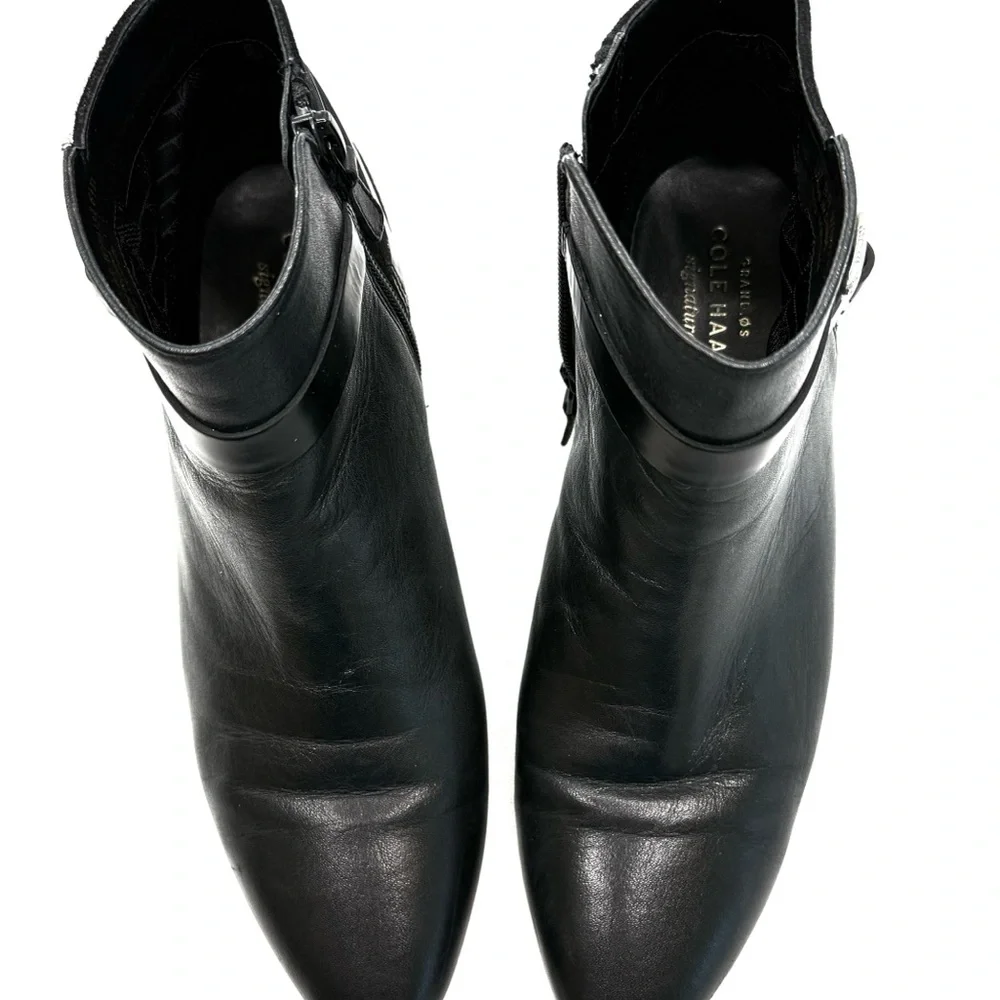 Cole Haan Black Ankle Boots with Silver Tone Buckle Sz 6-1/2